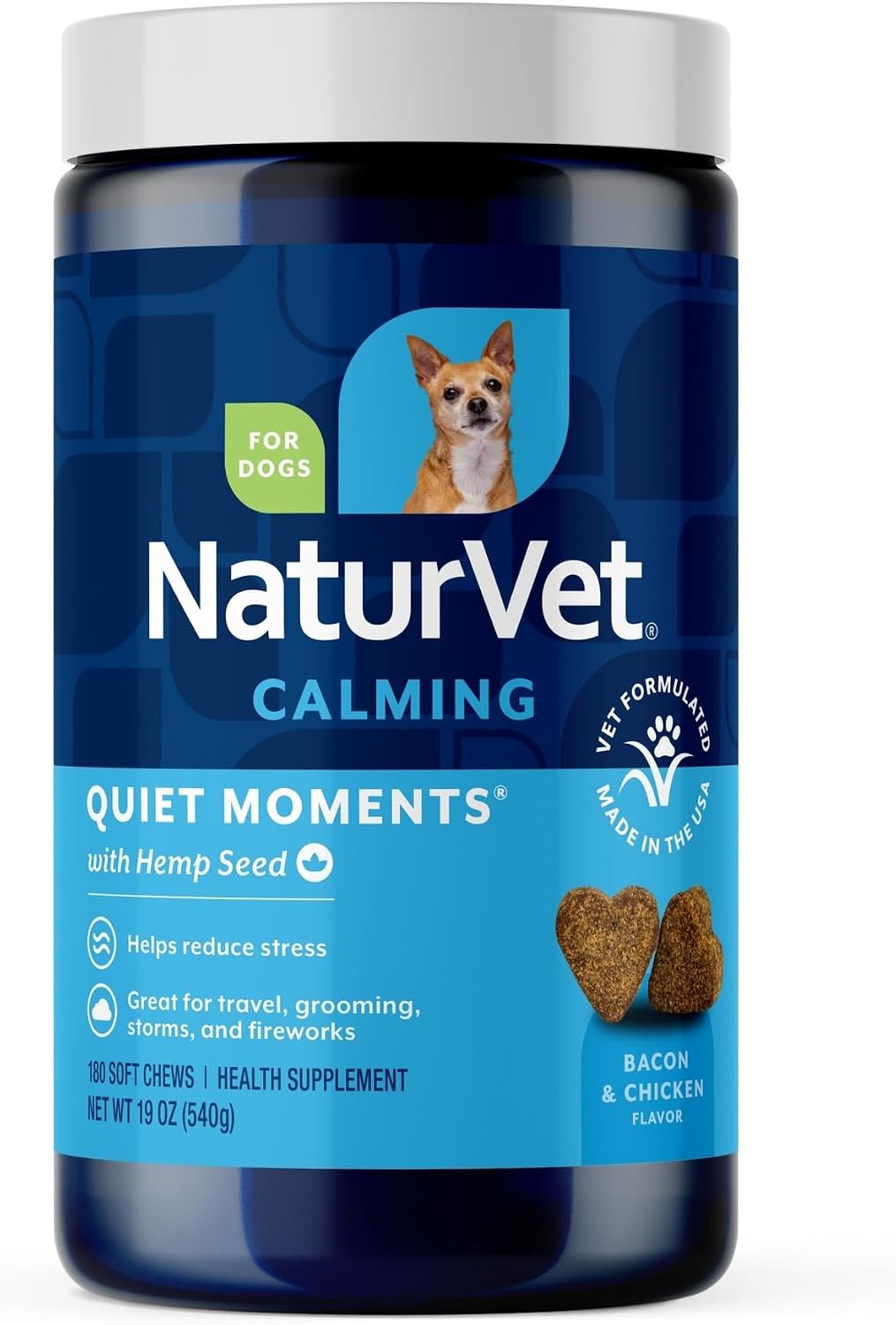 NaturVet Quiet Moments Calming Plus Hemp Dog Supplement - 180 Soft Chews
