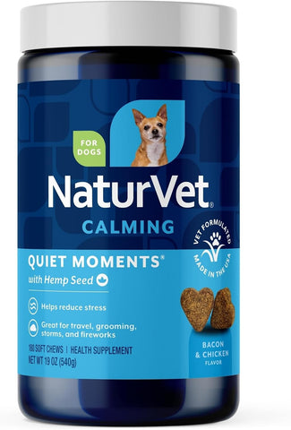 NaturVet Quiet Moments Calming Plus Hemp Dog Supplement - 180 Soft Chews