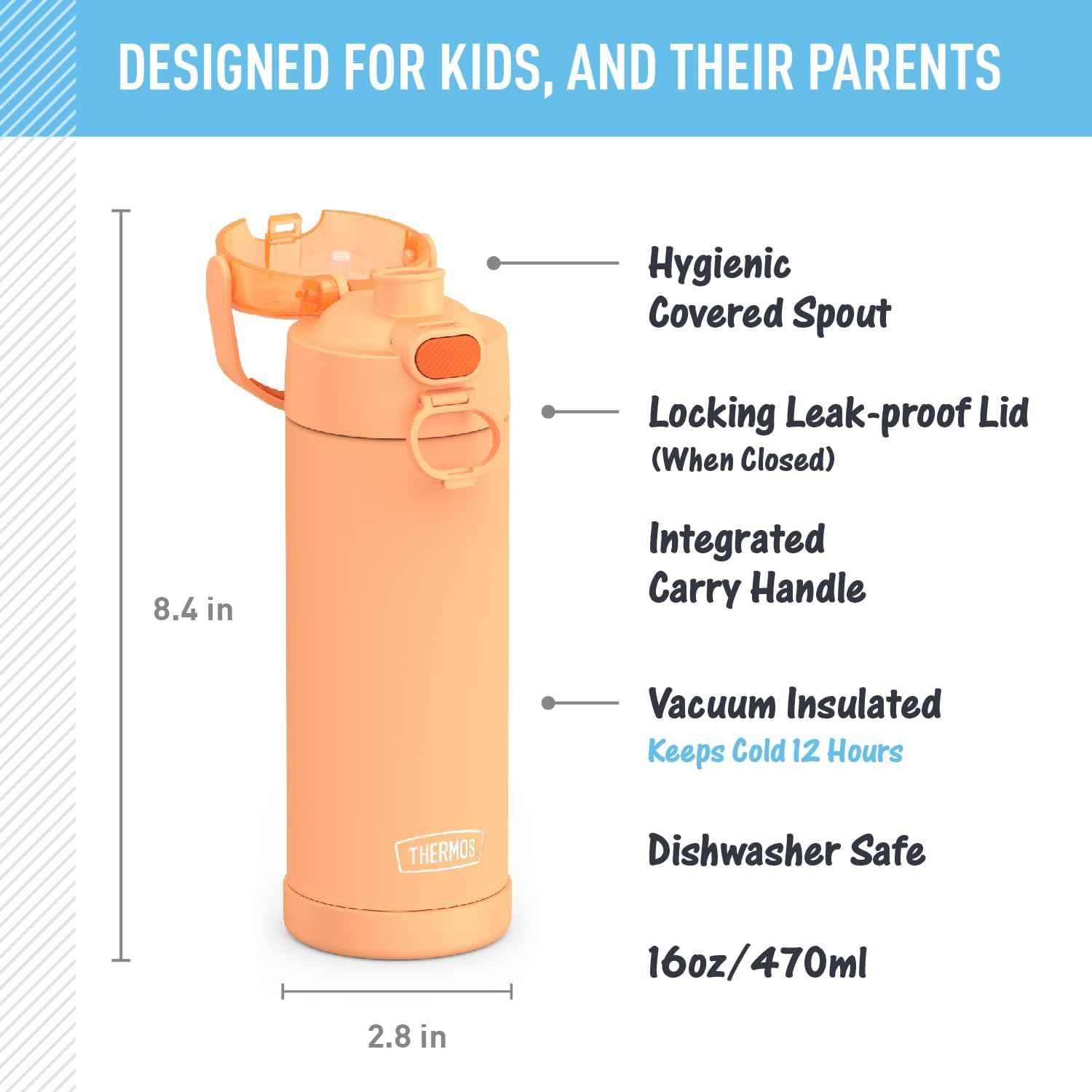 THERMOS FUNTAINER Water Bottle with Spout, 16oz, Orange