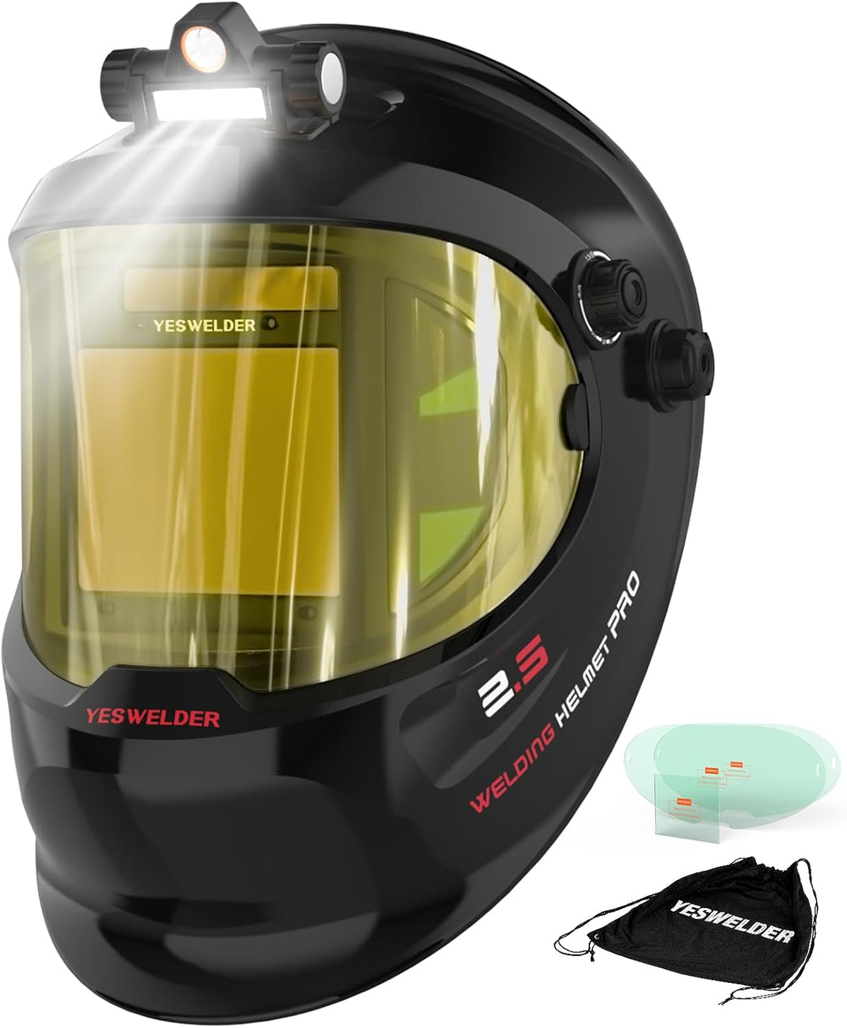 YESWELDER Auto Darkening Welding Helmet with LED, 180° View, LYG-Q800D