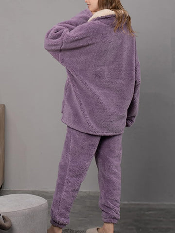 Jenkoon Winter Warm Pajamas For Women Coral Fleece Pajamas Set Flannel Sleepwear 2 Piece Loungewear