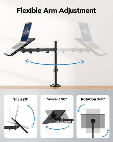 HUANUO Laptop Desk Mount, Laptop Mount for 17-inch Notebooks or 15”-32” Monitors, Laptop Arm with Ventilated Tray, Fully Adjustable Arm with Tilt, Swivel & Rotation, Holds up to 22 lbs