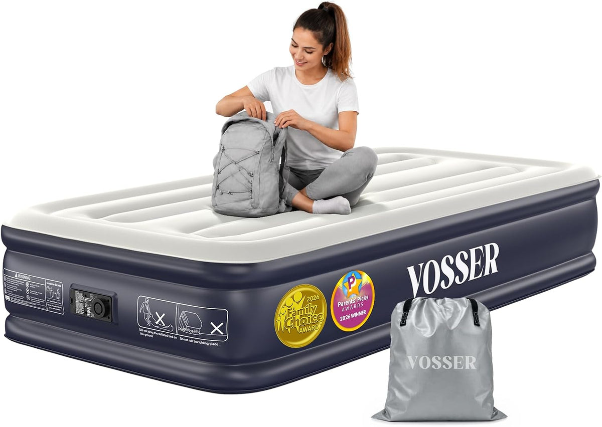 VOSSER Twin Air Mattress with Built-in Pump,13" XL-Long Blow Up Bed,500 lb