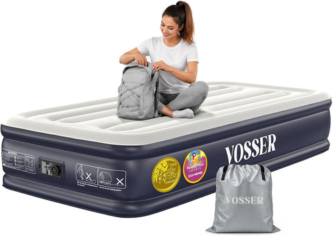 VOSSER Twin Air Mattress with Built-in Pump,13" XL-Long Blow Up Bed,500 lb