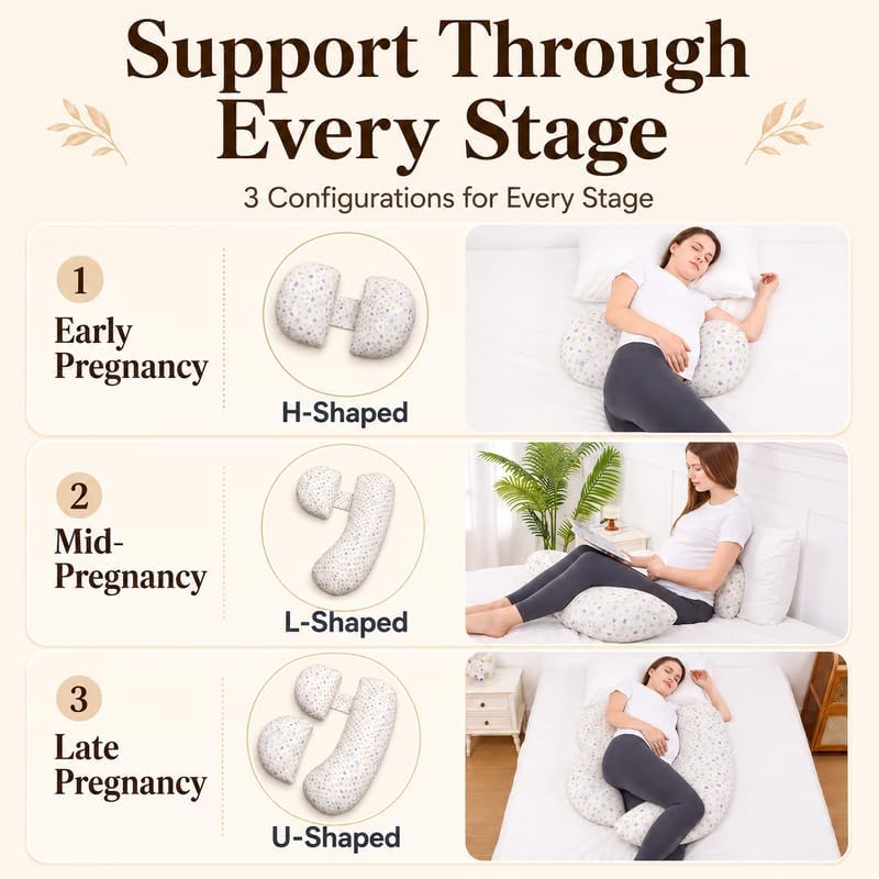 Pregnancy Pillow for Side Sleepers, Full Body Support for Back & Hip Pain Relief, Soft Maternity Pillow with Detachable & Washable Pillow Cover