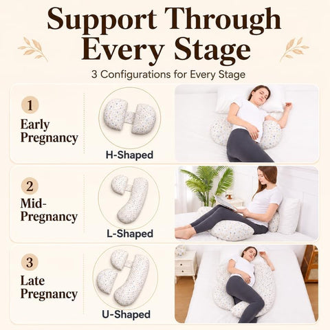 Pregnancy Pillow for Side Sleepers, Full Body Support for Back & Hip Pain Relief, Soft Maternity Pillow with Detachable & Washable Pillow Cover