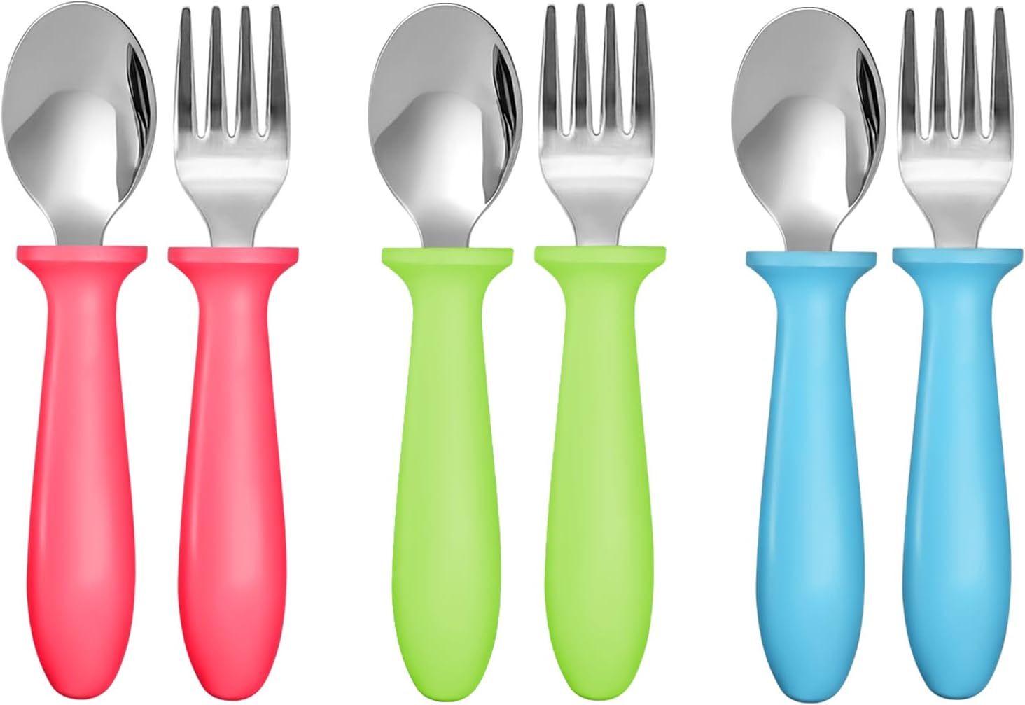 Toddler Flatware Sets 12 Piece Dark Kids Forks and Spoons Stainless Steel Utensils with Easy Grip Handles for Self Feeding Baby Children Boys Girls