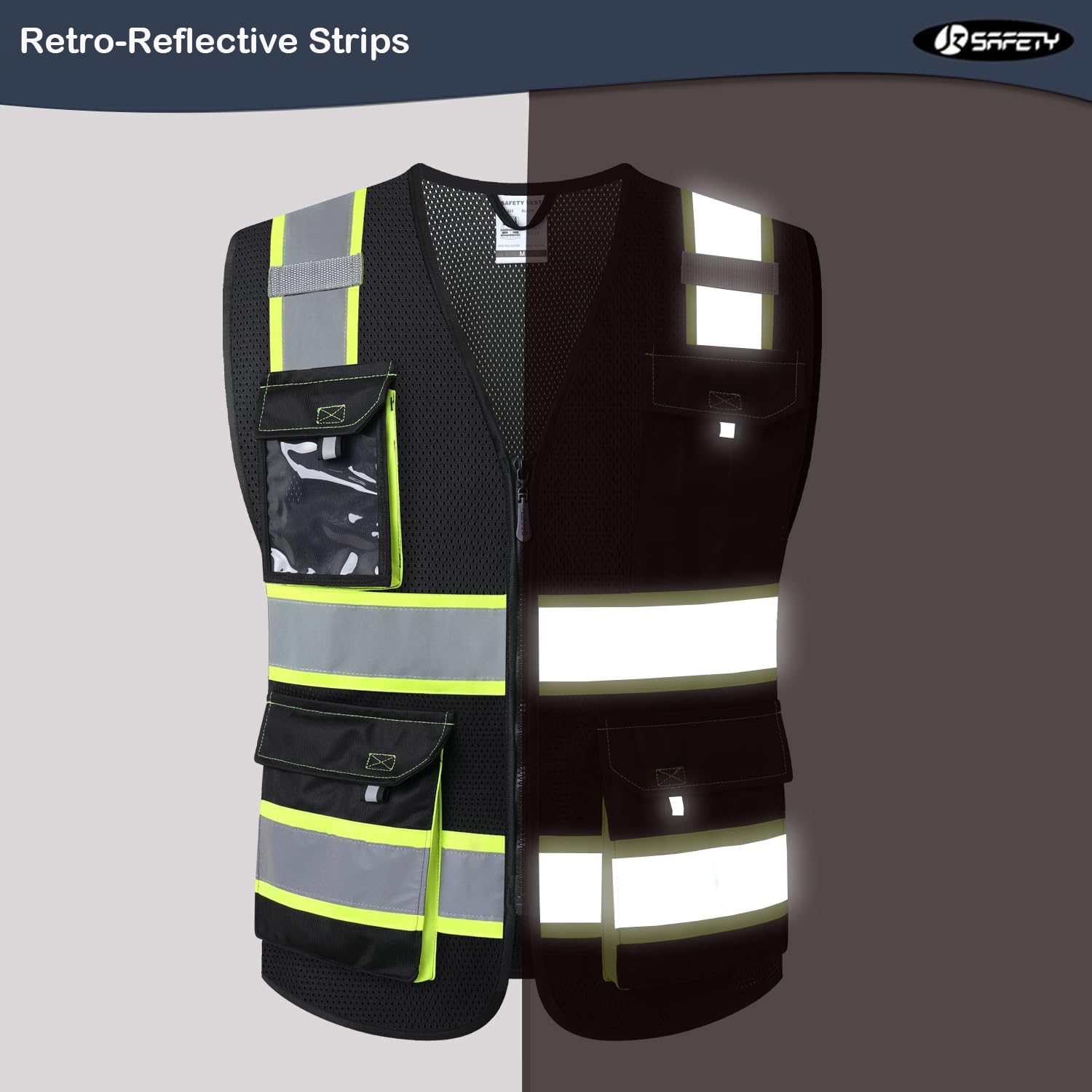 JKSafety Safety Vest for Men Women Hi Vis Reflective Vest JK220 Black 2XL