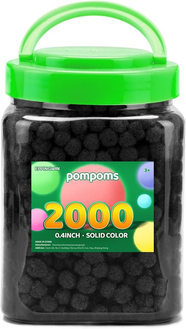 Eppingwin 2000PCS Black Pom Poms, 0.4 Inch Soft Pompoms for Crafts, 1CM for Arts & Crafts DIY Projects (Black)