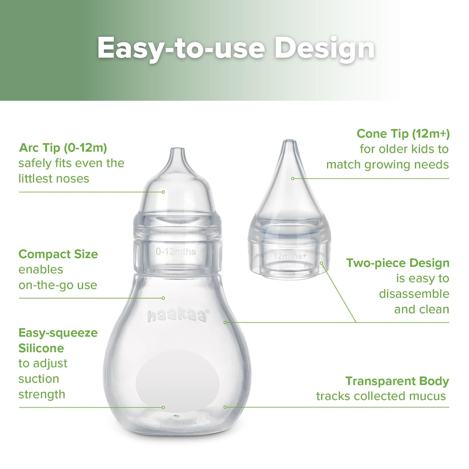 Haakaa Silicone Baby Nasal Aspirator, Nose Bulb Syringe,2 Tips