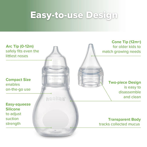 Haakaa Silicone Baby Nasal Aspirator, Nose Bulb Syringe,2 Tips