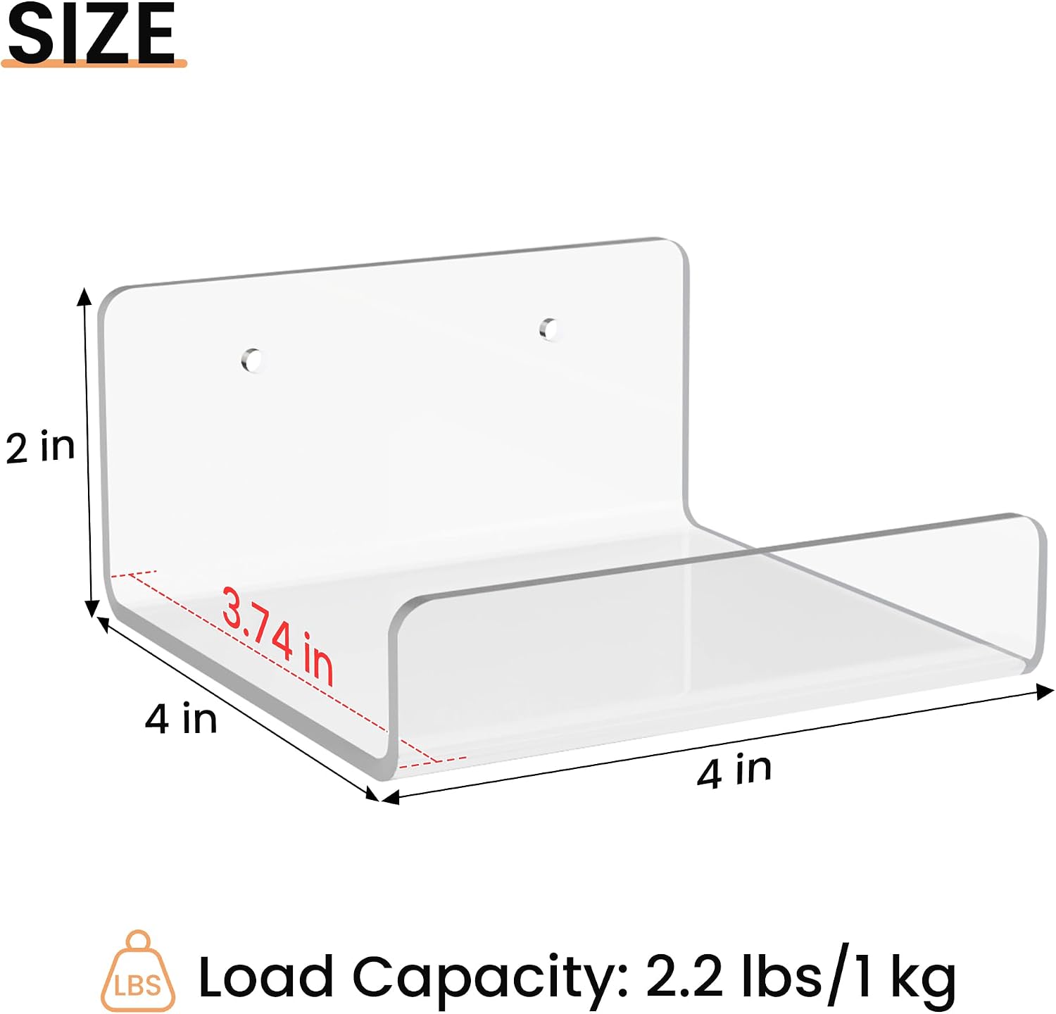upsimples 4" Acrylic Shelves, Small Shelf for Wall Decor and Display, 4 Pcs