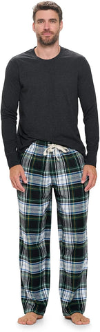 Ashford & Brooks Mens Flannel Pajamas Set, Jersey Cotton Long Sleeve Top & Plaid Pants Flannel Pjs Sets