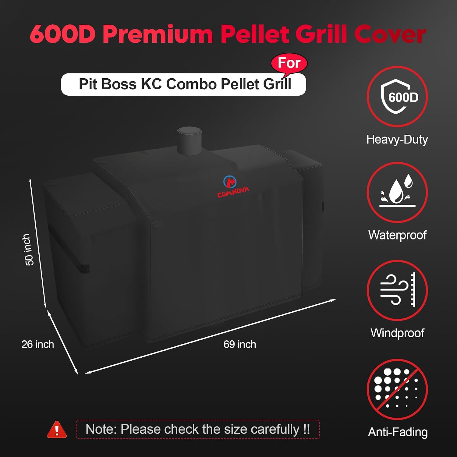 Comnova Grill Cover for Pit Boss KC Combo - Premium Wood Pellet Smoker Cover for Pitboss Waterproof & Heavy Duty, 600D Pellet BBQ Cover for Pit Boss KC Combo Platinum Series Grill
