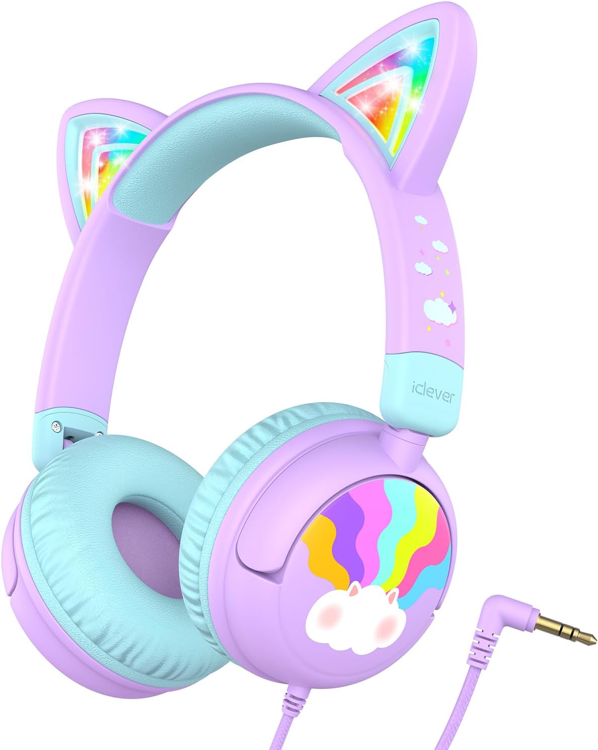 iClever HS25 Kids Headphones Cat Ear, LED Light Up for Toddler Girls School
