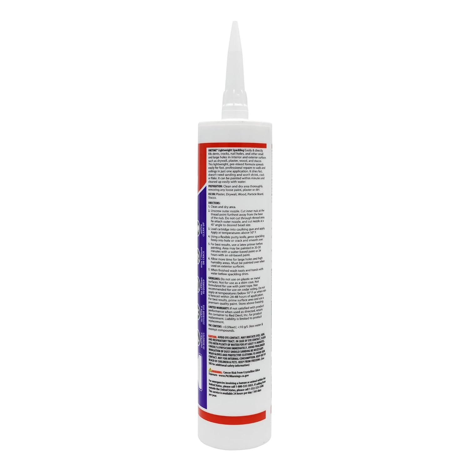 Red Devil 0550 Onetime Lightweight Spackling, 10.1 oz. Cartridge, White, 1 Pack