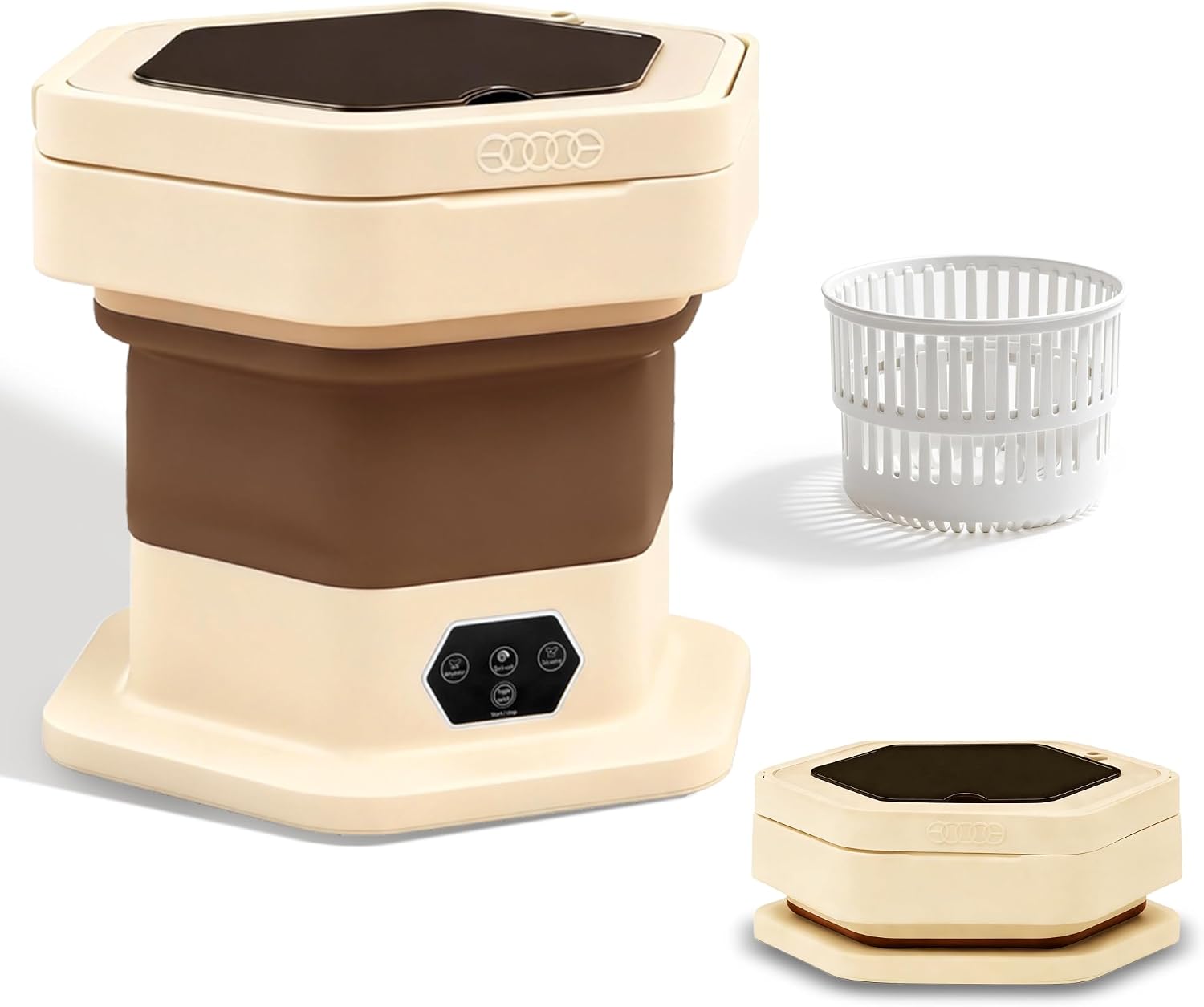 Welsteepse Portable Washing Machine, 16L Upgraded Mini Washer with Spin Basket Laundry Machine for Baby Clothes, Underwear, Socks; Ideal for Travel, Dorms, Camping (khaki)