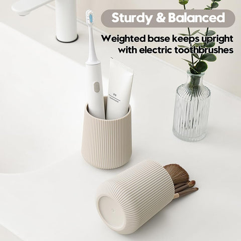 YAUKPH Beige Striped Toothbrush Holder