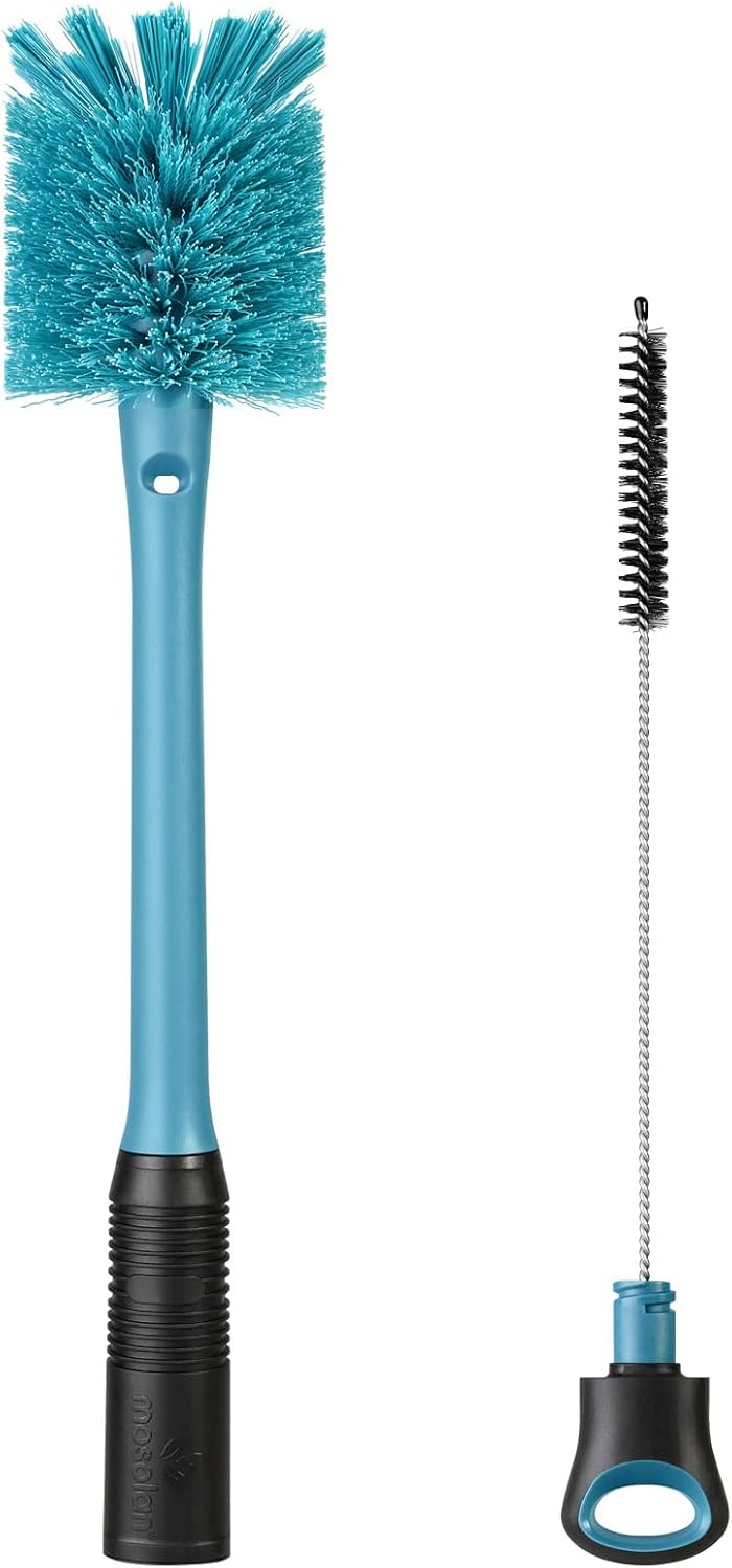 MOSOLAN 2-in-1 Bottle Brush and Straw Cleaner Brush, Smokey Blue, 1 Pack