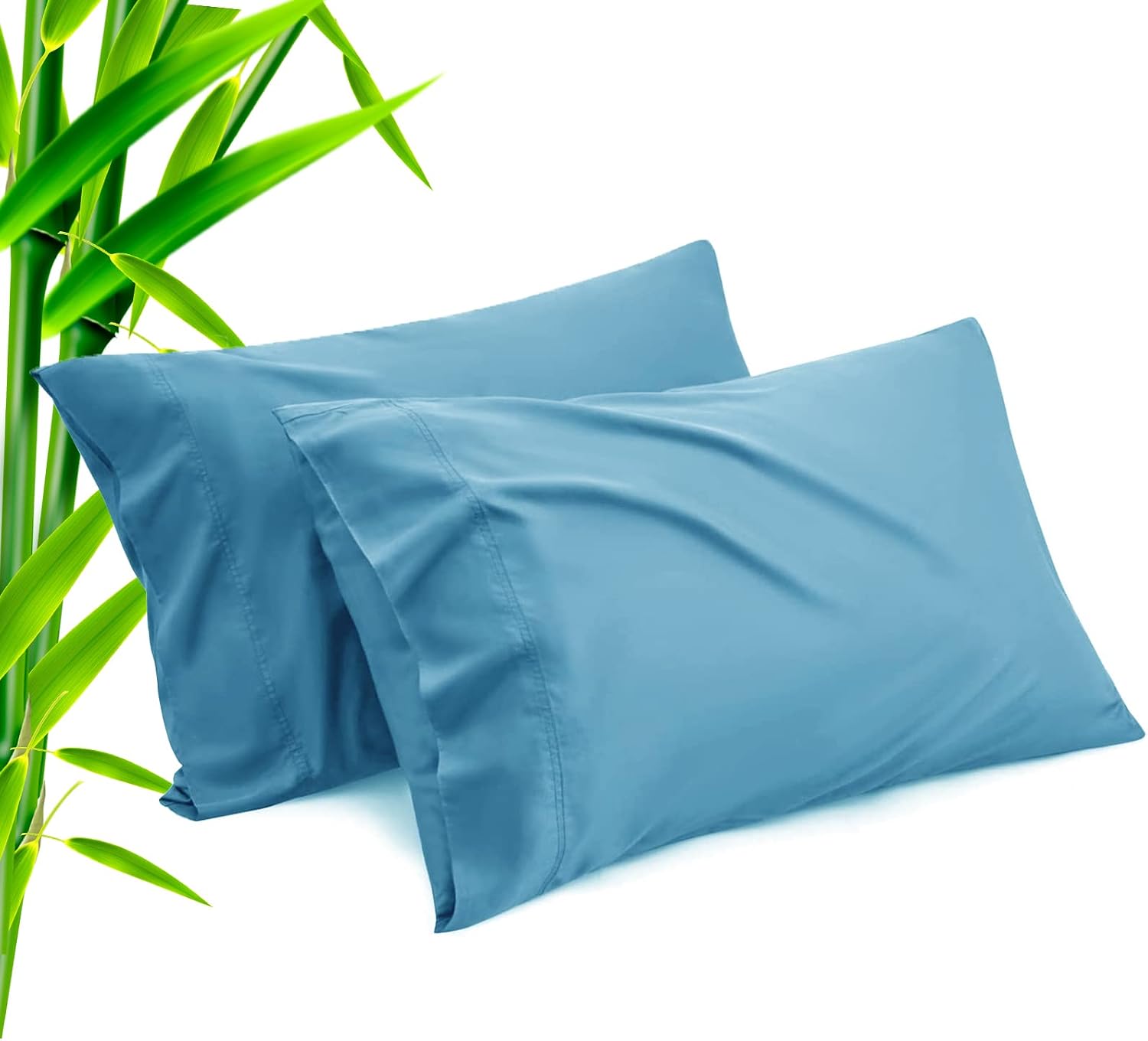 Pillow Cases Standard Size 2 Pack, Bamboo Rayon Cooling Pillowcases with Envelope Closure, Cool Breathable Pillow Case for Hot Sleepers & Night Sweats, 20x26 inches, Blue