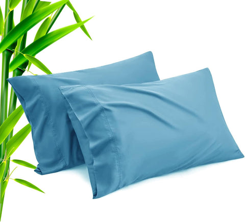 Pillow Cases Standard Size 2 Pack, Bamboo Rayon Cooling Pillowcases with Envelope Closure, Cool Breathable Pillow Case for Hot Sleepers & Night Sweats, 20x26 inches, Blue