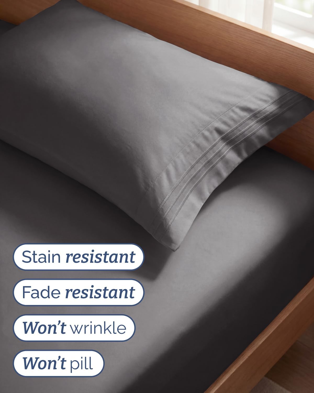 Twin Size 3 Piece Sheet Set - Comfy Breathable & Cooling Sheets - Dark Grey