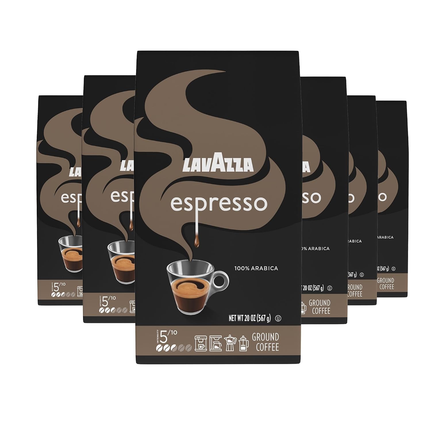 Lavazza Espresso Ground Coffee, Medium Roast, 100% Arabica, 20 oz Bag (Pack of 6)