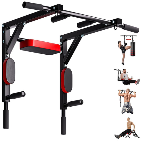curfair Wall Mount Pull Up Bar Chin Up bar Dip Station Power Tower Dip Stand for Home Gym Workout, Strength Training Pull Up Bar Exercise Fitness Equipment Support to 440lbs Black