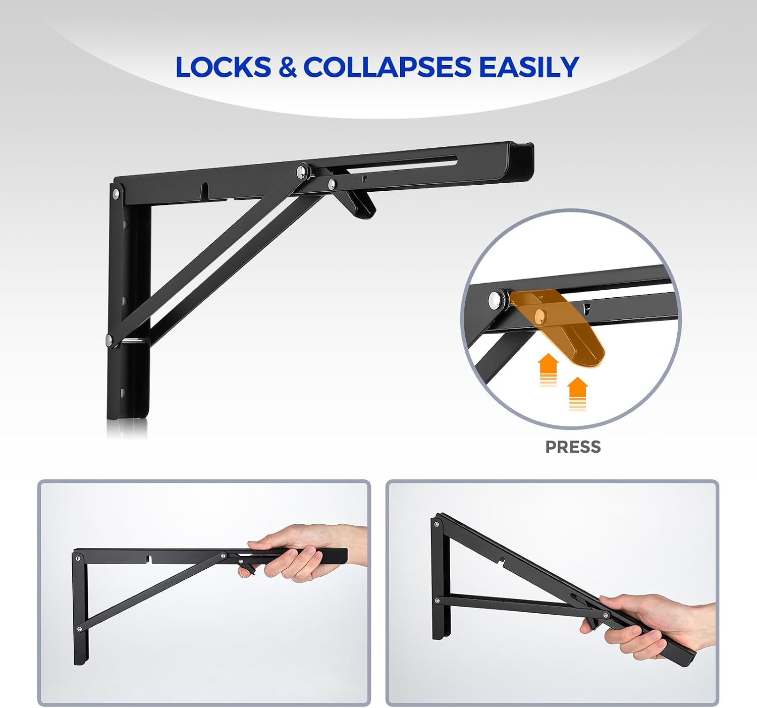 Ravinte Matte Black Folding Shelf Brackets, 22 Inch, 4 Pack