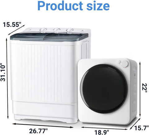 DOGHLY 1.8 Cu.Ft Portable Clothes Dryer and 32lbs Washing Machine Set