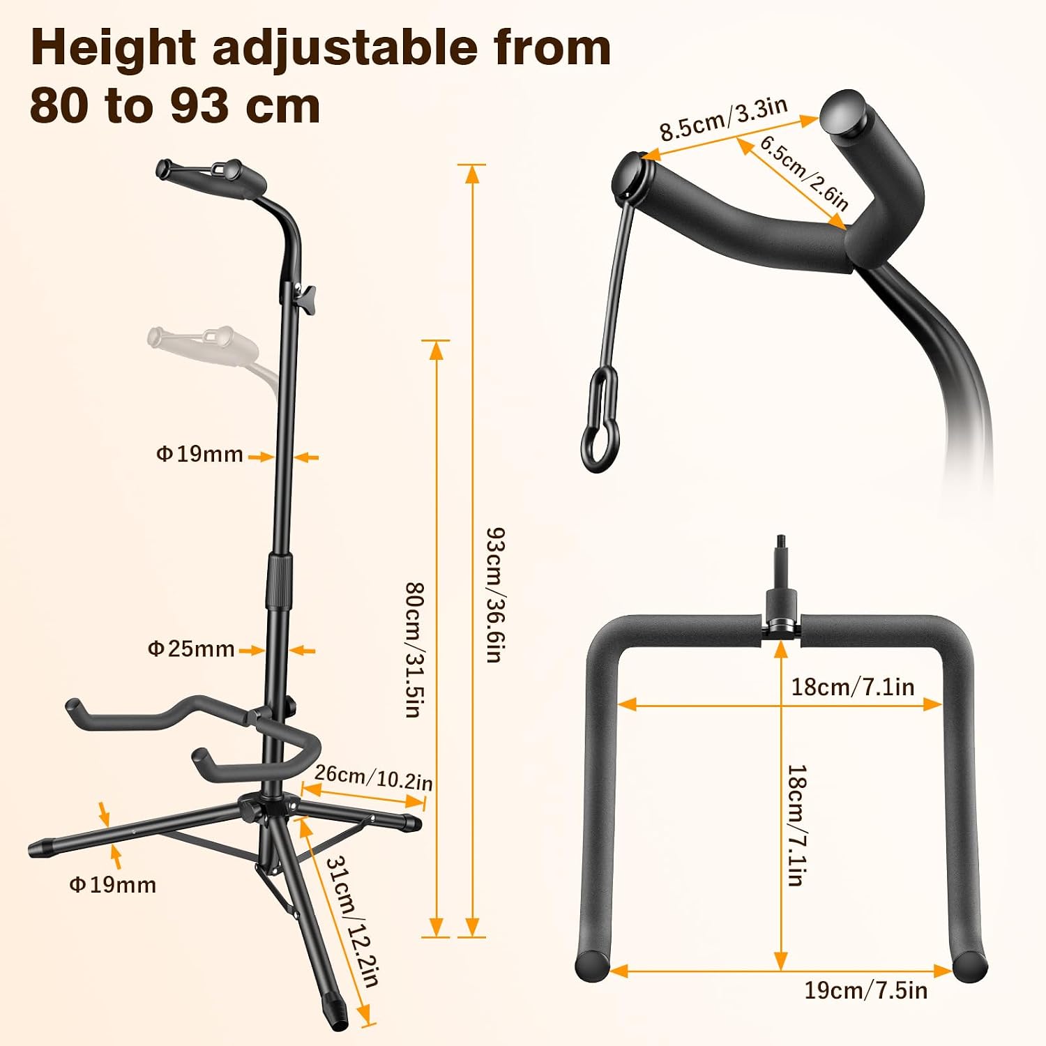 New Bee Guitar Stand, Height Adjustable Foldable Guitar Stand with Secure Support for Acoustic, Electric, Bass and Banjos, Load Capacity 20LB