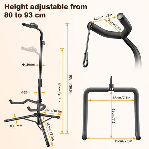 New Bee Guitar Stand, Height Adjustable Foldable Guitar Stand with Secure Support for Acoustic, Electric, Bass and Banjos, Load Capacity 20LB