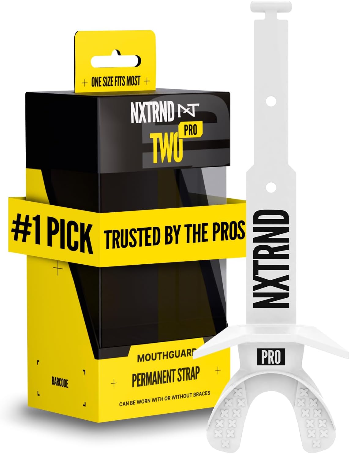 Nxtrnd Two Pro Football Mouth Guard, Permanent Strap, Fits Adult & Youth (White)