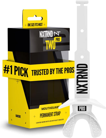 Nxtrnd Two Pro Football Mouth Guard, Permanent Strap, Fits Adult & Youth (White)