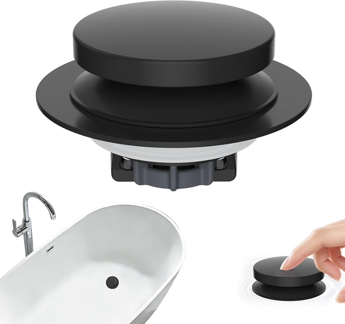 Hibbent 3 in 1 Metal Bathtub Drain Stopper, Universal Pop Up Tub Stopper