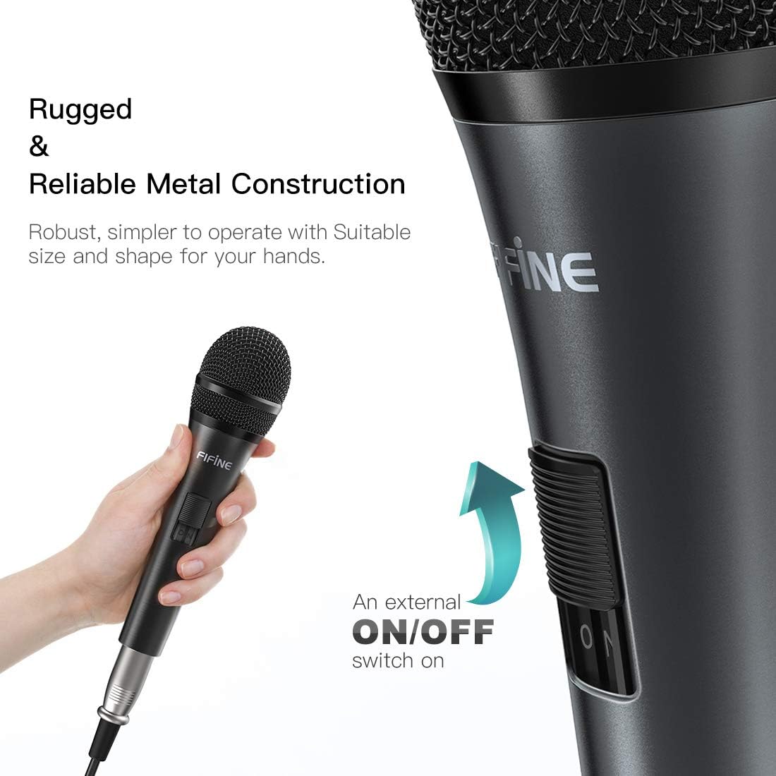 FIFINE K6 Karaoke Microphone, Dynamic Vocal Microphone for Singing