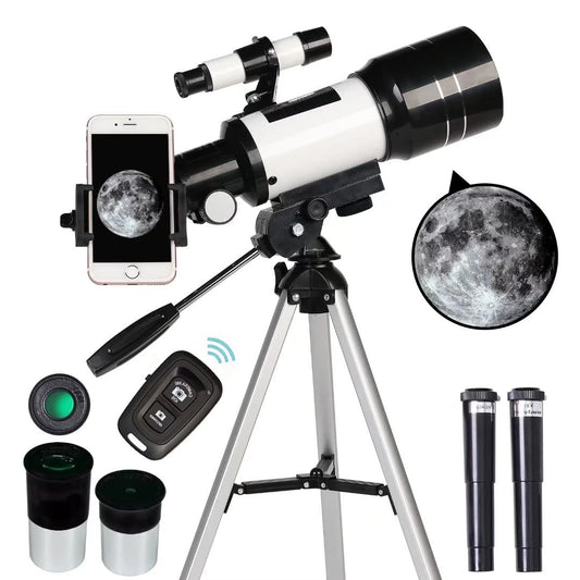 Telescope for Adults & Kids, 70mm Aperture Refractor (15X-150X) Portable Travel Telescope with Phone Adapter & Wireless Remote, Astronomy Beginners Gifts, Black