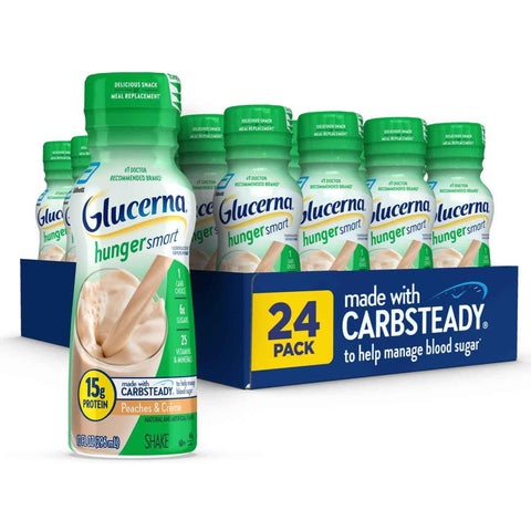 Glucerna Hunger Smart Nutrition Shake to Support Blood Sugar Management | Diabetes Care Shake, 15g Protein, Ready-to-Drink Meal or Snack Replacement for Adults, 180 Calories, Peaches & Crème, 24 Pack