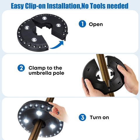 OYOCO Patio Umbrella Light 3 Brightness Modes Cordless,with 28 Cool White LEDs-4 * AA Battery Operated Umbrella Lights,Fits 1.15"-2" Umbrella Poles,for Patio Umbrellas,Camping Tents and Indoor Use