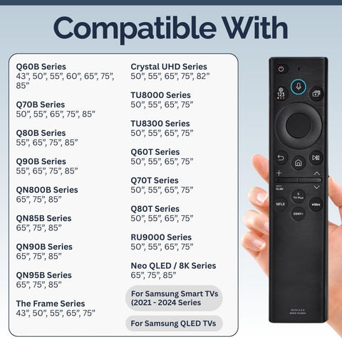BN59-01385A Samsung TV Remote Control Replacement for Smart TV - Easy Setup, Universal Bluetooth/IR Voice Remote, No Solarcell - Works with Samsung QLED, Frame, Crystal UHD, 4K, & LED Smart TVs