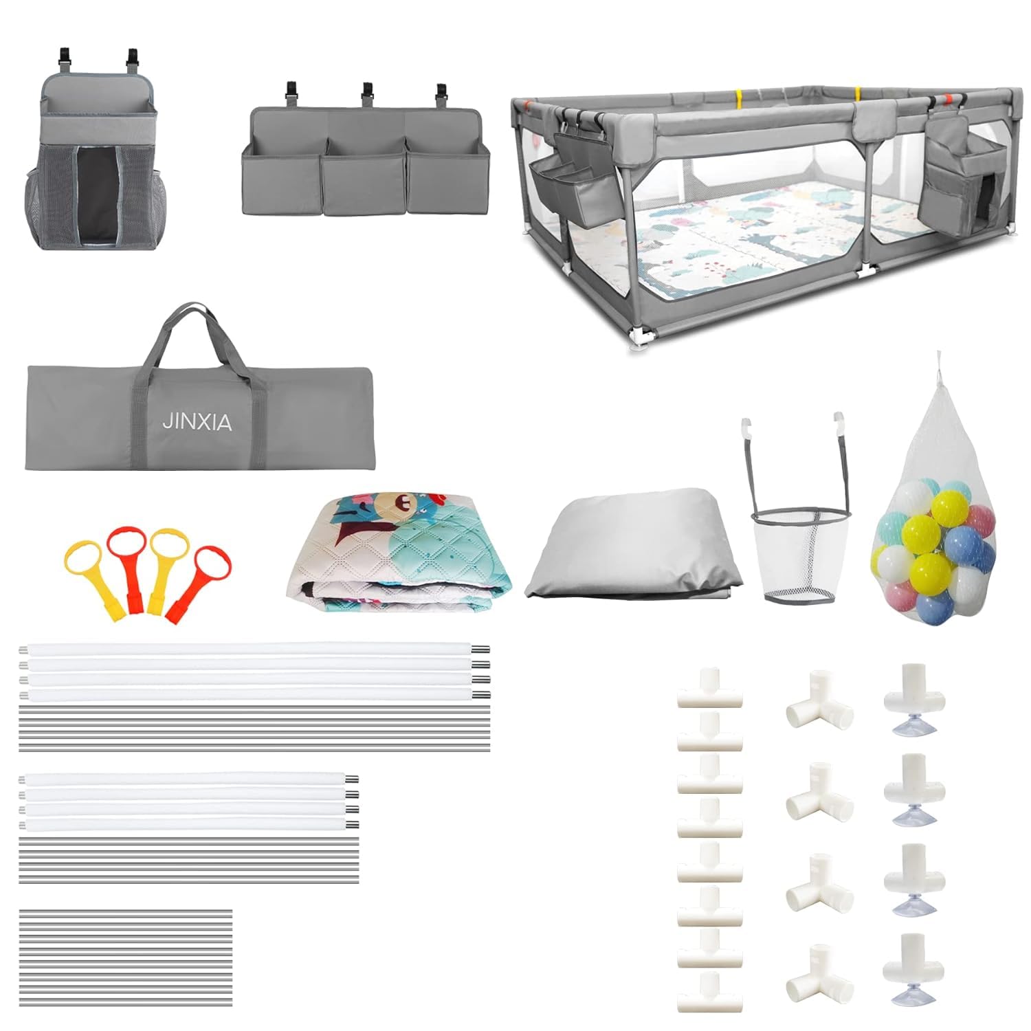 Baby Playpen with Mat 50"*50", Extra Large Playpen for Babies and Toddlers with Storage Bag, BPA-Free, Non-Toxic, Safe No Gaps Playards for Babies, Sturdy Safety Play Yard for Indoor Outdoor Fun, Grey