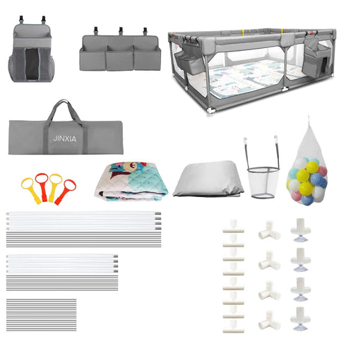 Baby Playpen with Mat 50"*50", Extra Large Playpen for Babies and Toddlers with Storage Bag, BPA-Free, Non-Toxic, Safe No Gaps Playards for Babies, Sturdy Safety Play Yard for Indoor Outdoor Fun, Grey