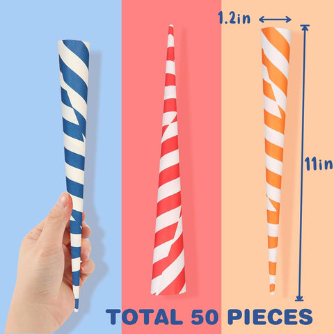 Cotton Candy Cones 50 Pack Parade Theme - Candy Park Multicolor Paper Cones, For Cotton Candy Machines & Candy Floss Sugar, Party Supplies for Birthday, Carnival, Celebrartions & Consession Stand