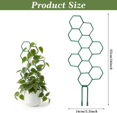 Small Trellis for Potted Plants, 14 Inch Indoor Trellis for Climbing Plants Honeycomb Shape Metal Plant Trellis for Pots Plant Climbing Support for Flower Hoya Pothos Houseplants(Green)
