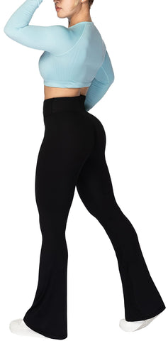 Sunzel Flare Leggings, Crossover Yoga Pants with Tummy Control, High-Waisted and Wide Leg, 28" Inseam, Black Medium