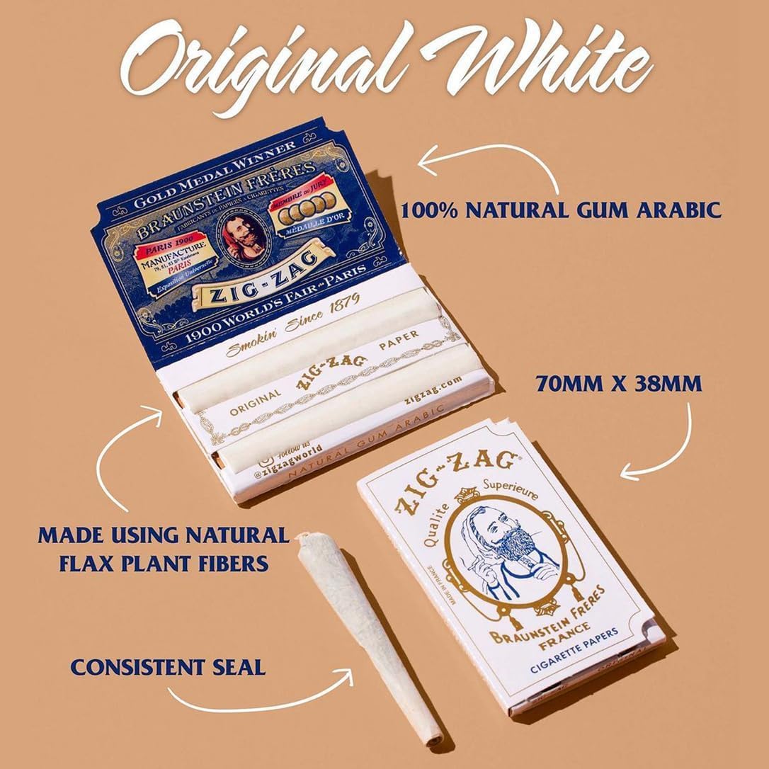 Zig Zag Original White Rolling Papers - 70mm, 48 Booklets (32 Sheets Each) - Premium Slow Burn & Consistent Seal