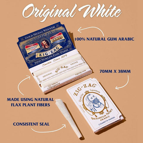 Zig Zag Original White Rolling Papers - 70mm, 48 Booklets (32 Sheets Each) - Premium Slow Burn & Consistent Seal