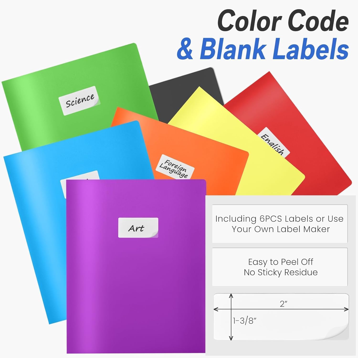 Sooez 7 Pack Folders with Pockets, 2 Pocket Folders with Extra Labels