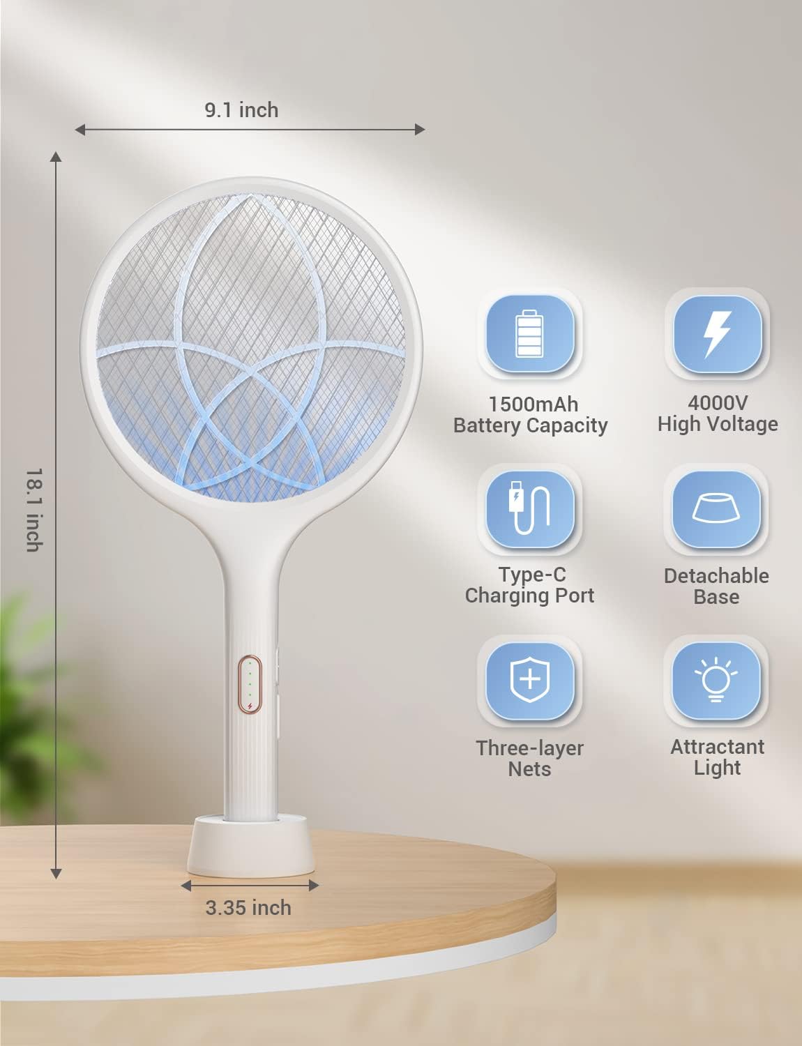 YISSVIC Electric Fly Swatter 4000V Bug Zapper Racket Dual Mode (1, White)