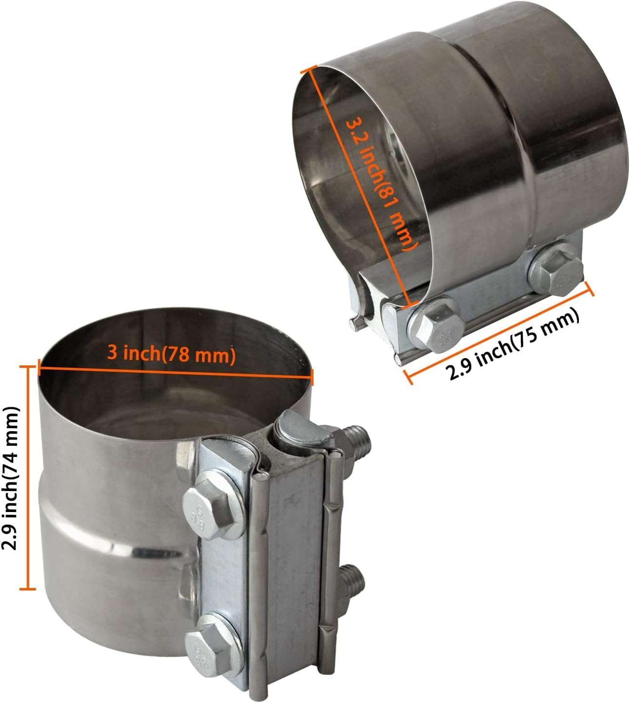 Exhaust Band Clamps 3" Lap Joint 304 Stainless Steel Exhaust Pipe Muffler Band Clamp (3 Inch 4 Pack)